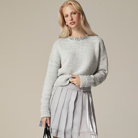 J crew Embellished pullover sweater Light Grey Silver Metal - Picture 1 of 6